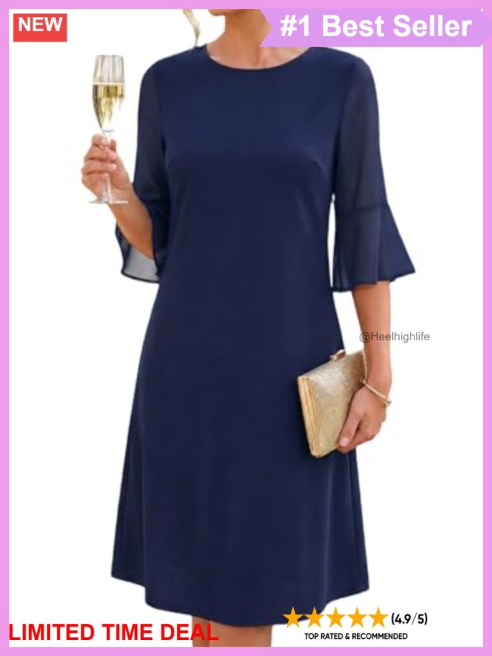 Women's Bell Sleeve Cocktail Dress A-Line Knee-Length Formal Party